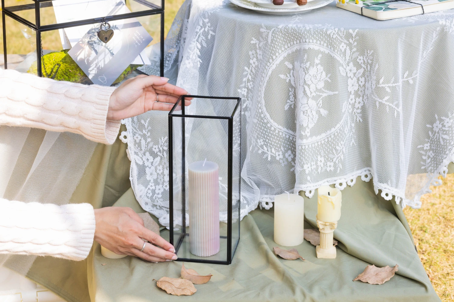 Tall Handmade Black Glass Candle Holder, Square, 9.8" Tall 8 Tall Handmade Black Glass Candle Holder, Square, 9.8" Tall - Image 8