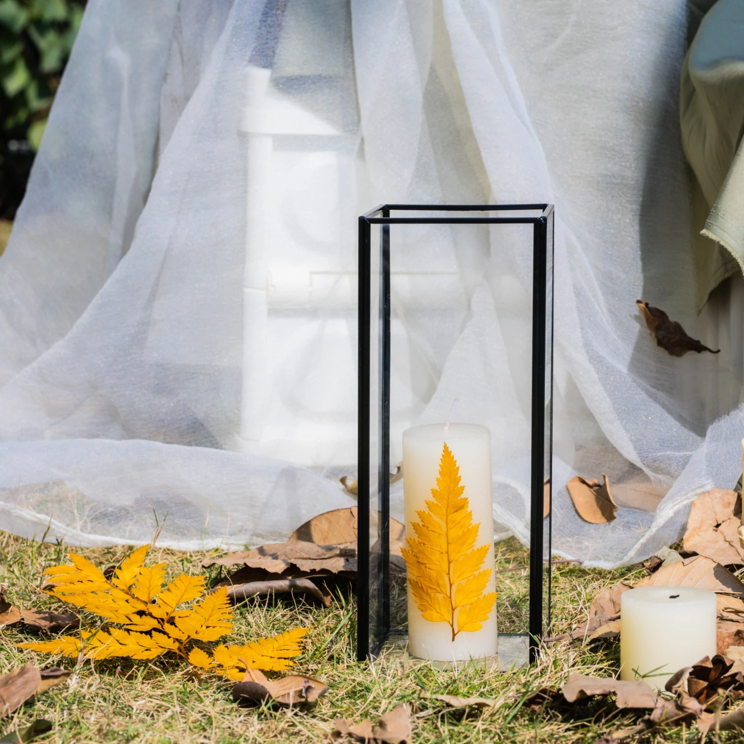 Tall Handmade Black Glass Candle Holder, Square, 9.8" Tall 1 Tall Handmade Black Glass Candle Holder, Square, 9.8" Tall