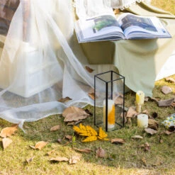 Tall Handmade Black Glass Candle Holder, Square, 9.8" Tall 31 Tall Handmade Black Glass Candle Holder, Square, 9.8" Tall -Glass Plant Store G01A3134