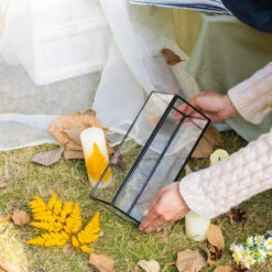 Tall Handmade Black Glass Candle Holder, Square, 9.8" Tall 33 Tall Handmade Black Glass Candle Holder, Square, 9.8" Tall -Glass Plant Store G01A3138