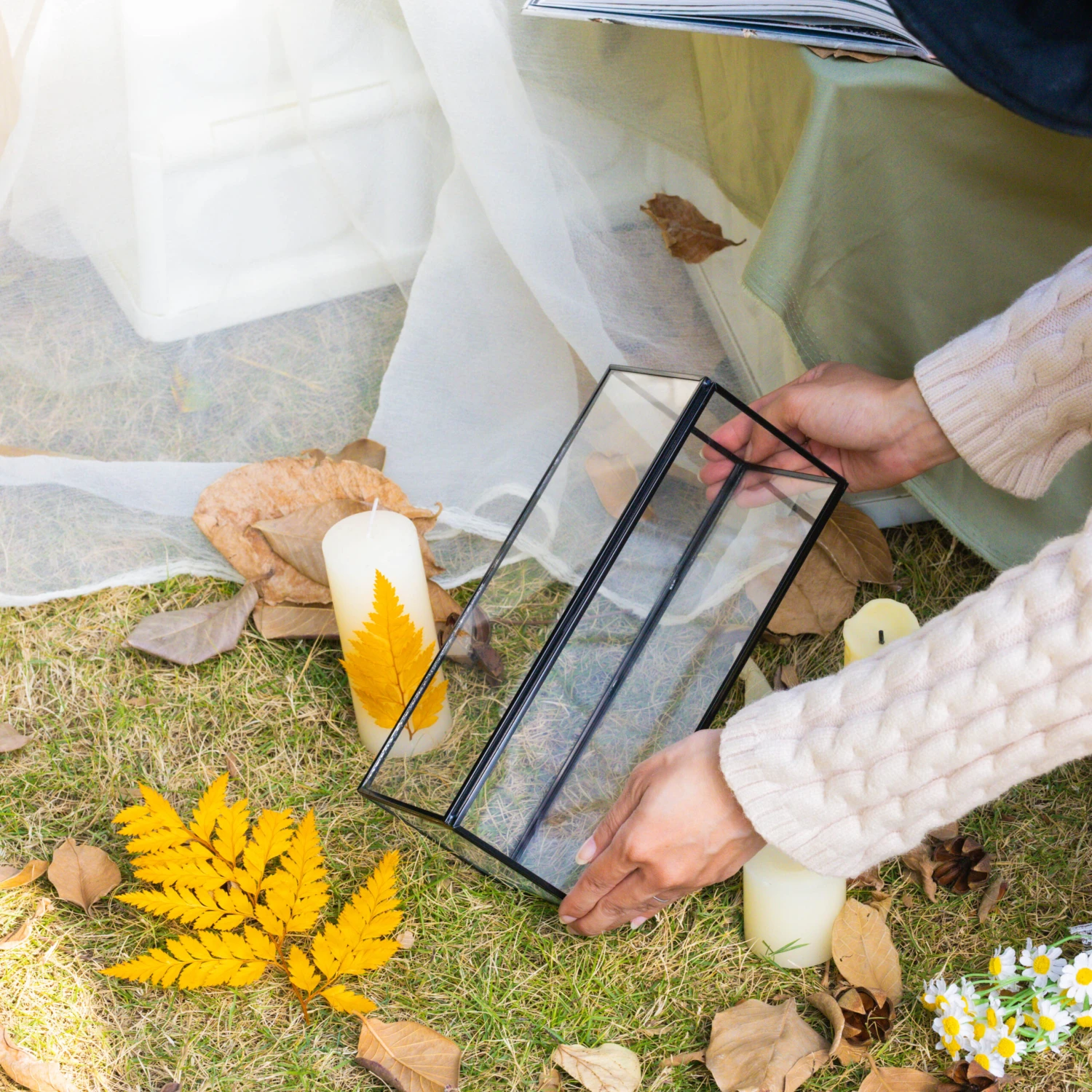 Tall Handmade Black Glass Candle Holder, Square, 9.8" Tall 14 Tall Handmade Black Glass Candle Holder, Square, 9.8" Tall - Image 14