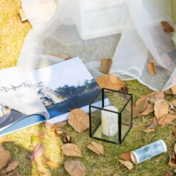 Short Handmade Black Glass Candle Holder, Square, 3.9" -Glass Plant Store G01A3143