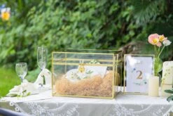 Handmade 12" Large Gold Rectangle Geometric Glass Card Box With Slot Lock For Keepsake, Wedding Reception, Postbox -Glass Plant Store G01A5801 0be7a6df 532b 46ad 9215 36e4d56f8d57
