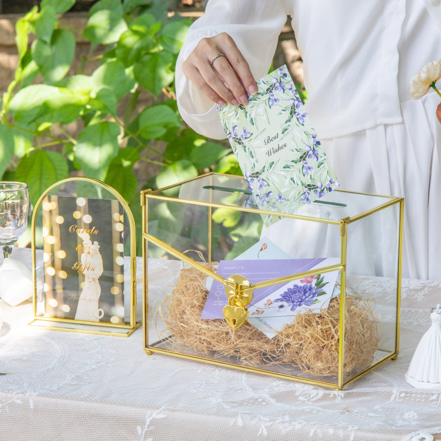 Handmade Envelope Shape Geometric Glass Wedding Card Box Terrarium With Slot, Heart Lock Key 11 Handmade Envelope Shape Geometric Glass Wedding Card Box Terrarium With Slot, Heart Lock Key - Image 11