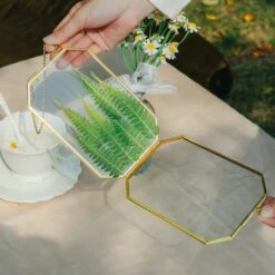 Wall Hanging Long Octagon Herbarium Brass Glass Frame For Pressed Flowers Dried Floating Frame -Glass Plant Store G01A9795