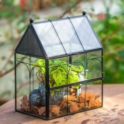 NCYP Vintage House Shape Glass Geometric Terrarium, With Side Door, With Mesh Vent Holes For Small Insects Pet 23 NCYP Vintage House Shape Glass Geometric Terrarium, With Side Door, With Mesh Vent Holes For Small Insects Pet -Glass Plant Store IMG 7008 2