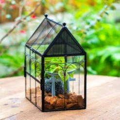 NCYP Vintage House Shape Glass Geometric Terrarium, With Side Door, With Mesh Vent Holes For Small Insects Pet 27 NCYP Vintage House Shape Glass Geometric Terrarium, With Side Door, With Mesh Vent Holes For Small Insects Pet -Glass Plant Store IMG 7023 2
