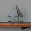 NCYP Hanging Six-surface Diamond Glass Geometric Terrarium, Stainless Steel, Silver, With Mesh For Insect Pet