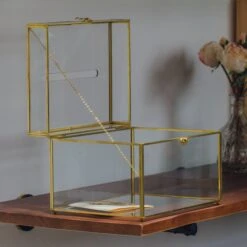 12"Large Gold Foot Rectangle With Slot Geometric Glass Card Box Keepsake Recipe Reception Envelope Holder Display Gift With Swing Lid Latch -Glass Plant Store il fullxfull.3773105868 3pv9