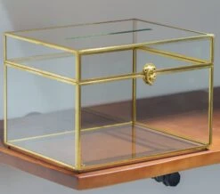 12"Large Gold Foot Rectangle With Slot Geometric Glass Card Box Keepsake Recipe Reception Envelope Holder Display Gift With Swing Lid Latch -Glass Plant Store il fullxfull.3773105934 smkv