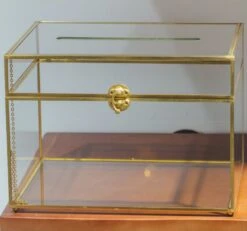 12"Large Gold Foot Rectangle With Slot Geometric Glass Card Box Keepsake Recipe Reception Envelope Holder Display Gift With Swing Lid Latch -Glass Plant Store il fullxfull.3773105958 2lr2