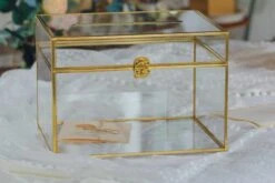 12"Large Gold Foot Rectangle With Slot Geometric Glass Card Box Keepsake Recipe Reception Envelope Holder Display Gift With Swing Lid Latch -Glass Plant Store il fullxfull.3773106042 967a