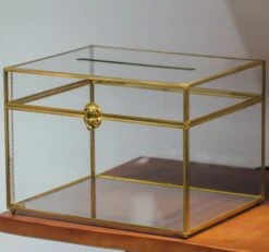 12"Large Gold Foot Rectangle With Slot Geometric Glass Card Box Keepsake Recipe Reception Envelope Holder Display Gift With Swing Lid Latch -Glass Plant Store il fullxfull.3820702863 a4uy