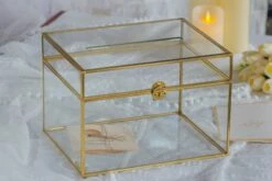 12"Large Gold Foot Rectangle With Slot Geometric Glass Card Box Keepsake Recipe Reception Envelope Holder Display Gift With Swing Lid Latch -Glass Plant Store il fullxfull.3820703095 j1wo