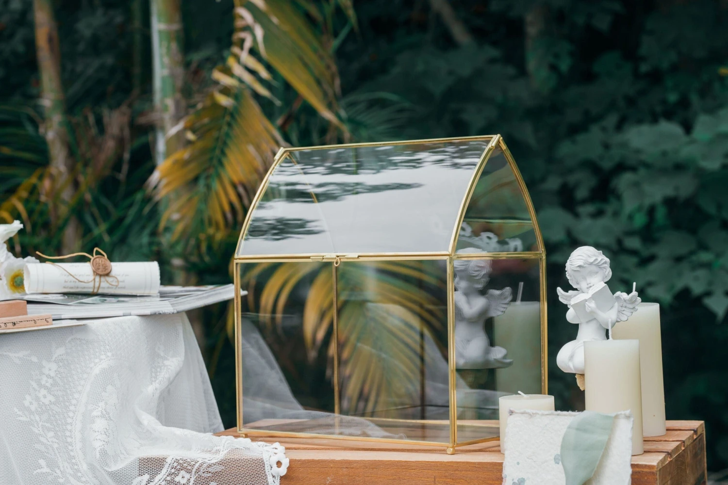 House Shape Arched Top Vintage Glass Card Box Terrarium, Handmade Brass For Wedding Receiption Wishwell Keepsake 3 House Shape Arched Top Vintage Glass Card Box Terrarium, Handmade Brass For Wedding Receiption Wishwell Keepsake - Image 3