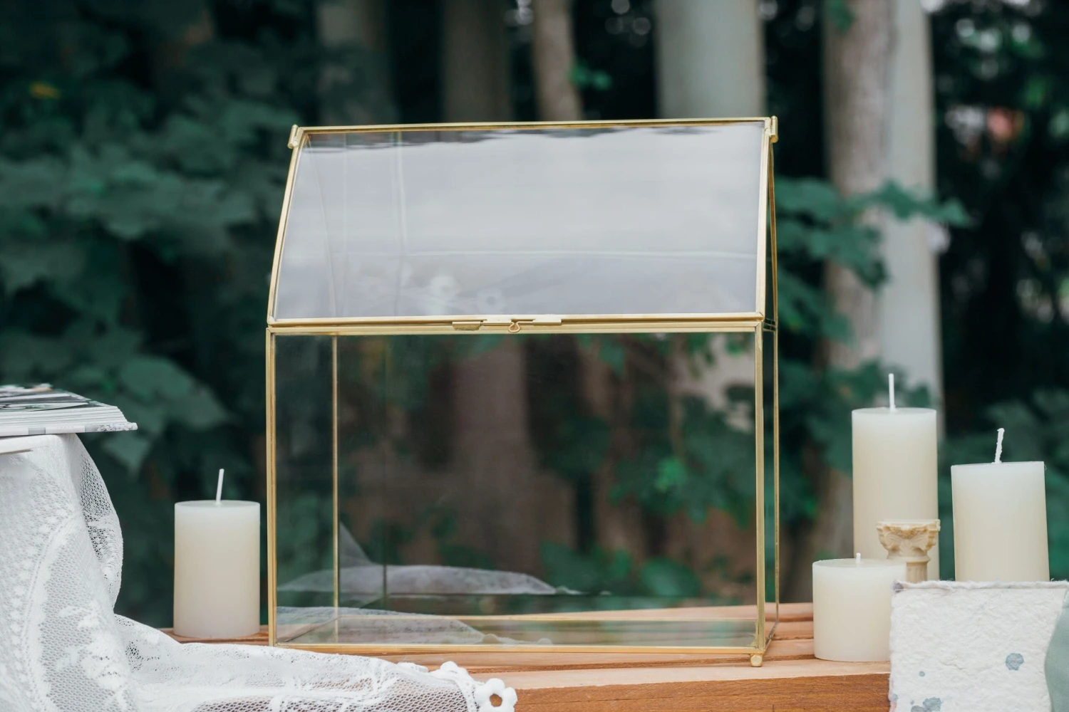 House Shape Arched Top Vintage Glass Card Box Terrarium, Handmade Brass For Wedding Receiption Wishwell Keepsake 2 House Shape Arched Top Vintage Glass Card Box Terrarium, Handmade Brass For Wedding Receiption Wishwell Keepsake - Image 2