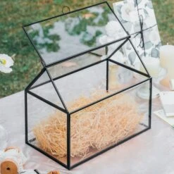 Geometric Glass Card Box Terrarium, Black, Handmade, House Shape,for Wedding Receiption, Wishwell, Keepsake Centerpiece -Glass Plant Store il fullxfull.4574692349 sw0s