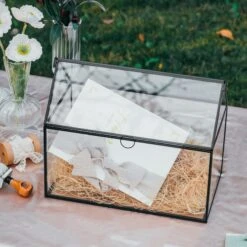 Geometric Glass Card Box Terrarium, Black, Handmade, House Shape,for Wedding Receiption, Wishwell, Keepsake Centerpiece -Glass Plant Store il fullxfull.4574696001 6ubm