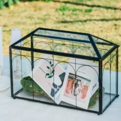 Vintage Black Large Geometric Glass Card Box Terrarium With Slot, Heart Lock, Foot, Handmade Brass For Wedding Reception Wishwell Keepsake -Glass Plant Store il fullxfull.4647088125 kwn3