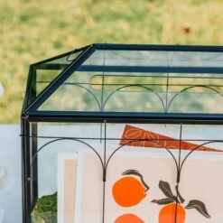 Vintage Black Large Geometric Glass Card Box Terrarium With Slot, Heart Lock, Foot, Handmade Brass For Wedding Reception Wishwell Keepsake -Glass Plant Store il fullxfull.4647088533 k0om