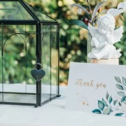 Vintage Black Large Geometric Glass Card Box Terrarium With Slot, Heart Lock, Foot, Handmade Brass For Wedding Reception Wishwell Keepsake -Glass Plant Store il fullxfull.4647088693 el6t