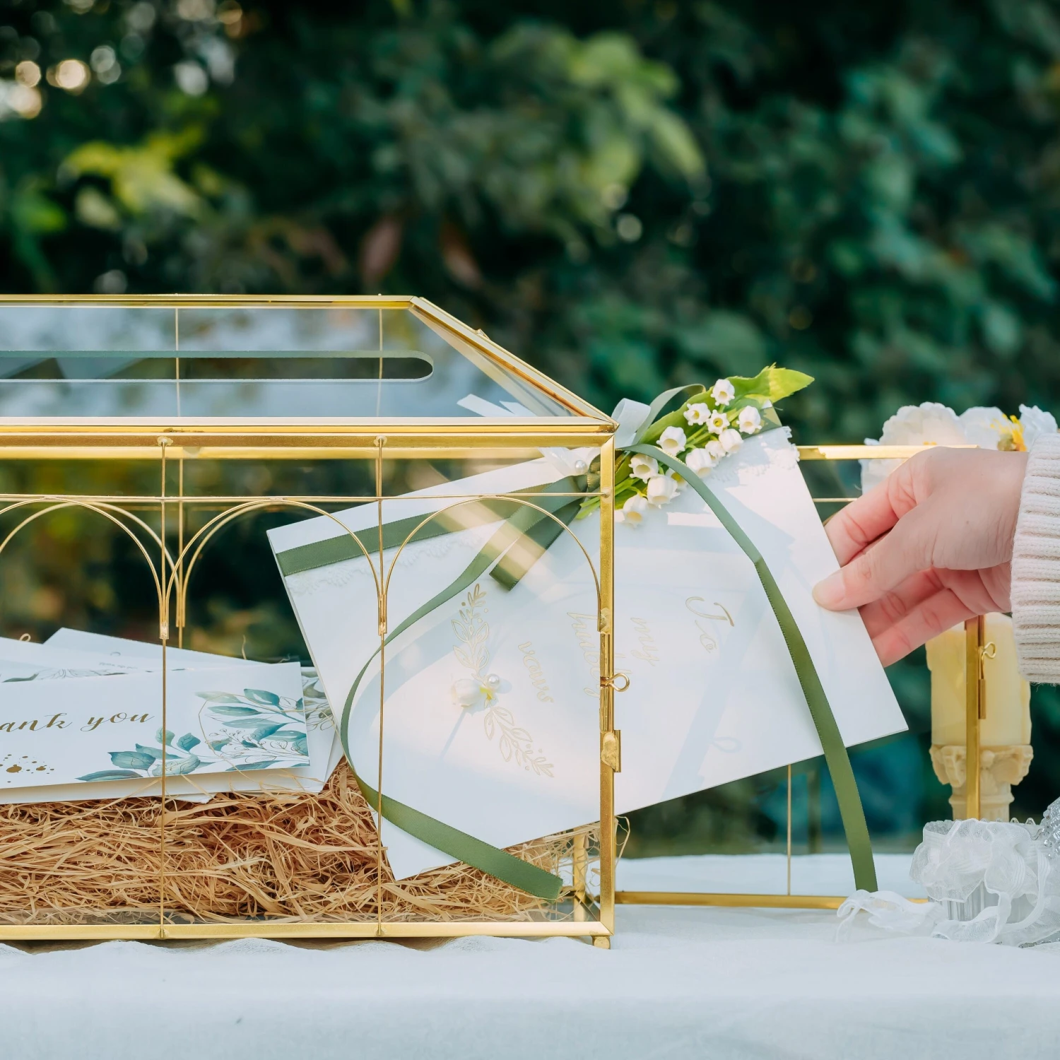 Vintage Gold Large Geometric Glass Card Box Terrarium With Slot, Heart Lock, Foot, Handmade Brass For Wedding Reception Wishwell Keepsake 9 Vintage Gold Large Geometric Glass Card Box Terrarium With Slot, Heart Lock, Foot, Handmade Brass For Wedding Reception Wishwell Keepsake - Image 9