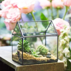 Handmade Black House Shape Glass Geometric Terrarium Wth Lid For Succulent Fern Moss Airplants -Glass Plant Store product image 564595357