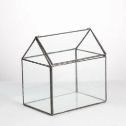 Handmade Black House Shape Glass Geometric Terrarium Wth Lid For Succulent Fern Moss Airplants