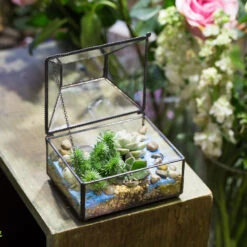 Handmade Small Jewelry Box Geometric Glass Terrarium With Cover For Airplants Succulents Moss Ring -Glass Plant Store product image 587489755