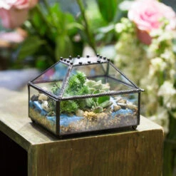 Handmade Small Jewelry Box Geometric Glass Terrarium With Cover For Airplants Succulents Moss Ring -Glass Plant Store product image 587489756