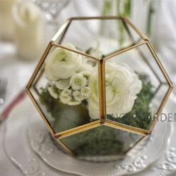 Handmade Gold Tabletop Polyhedron Glass Geometric Terrarium For Wedding Section Reception -Glass Plant Store product image 679178239