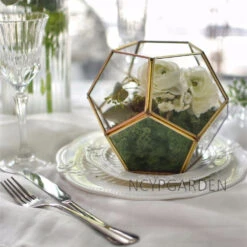 Handmade Gold Tabletop Polyhedron Glass Geometric Terrarium For Wedding Section Reception -Glass Plant Store product image 679178241