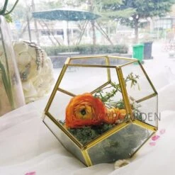 Handmade Gold Tabletop Polyhedron Glass Geometric Terrarium For Wedding Section Reception -Glass Plant Store product image 679178243