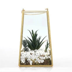 Handmade Copper Gold Echelon Geometric Glass Terrarium Hanging Wall Holder Lantern With Handle -Glass Plant Store product image 991625911