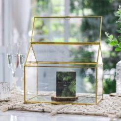 Handmade Gold House Shape Glass Geometric Terrarium Card Wishwell Reception Box For Wedding Ceromony -Glass Plant Store product image 997415300