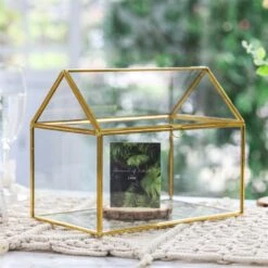 Handmade Gold House Shape Glass Geometric Terrarium Card Wishwell Reception Box For Wedding Ceromony -Glass Plant Store product image 997415304