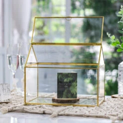 Handmade Gold House Shape Glass Geometric Terrarium Card Wishwell Reception Box For Wedding Ceromony -Glass Plant Store product image 997415306