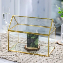 Handmade Gold House Shape Glass Geometric Terrarium Card Wishwell Reception Box For Wedding Ceromony -Glass Plant Store product image 997415308