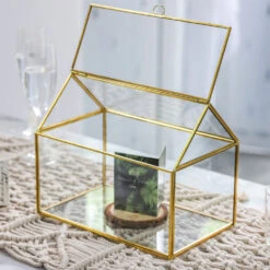 Handmade Gold House Shape Glass Geometric Terrarium Card Wishwell Reception Box For Wedding Ceromony -Glass Plant Store product image 997415309