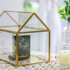 Handmade Gold House Shape Glass Geometric Terrarium Card Wishwell Reception Box For Wedding Ceromony -Glass Plant Store product image 997415312